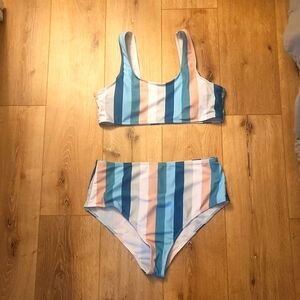 SHEIN Stripped High-waisted Bikini Large